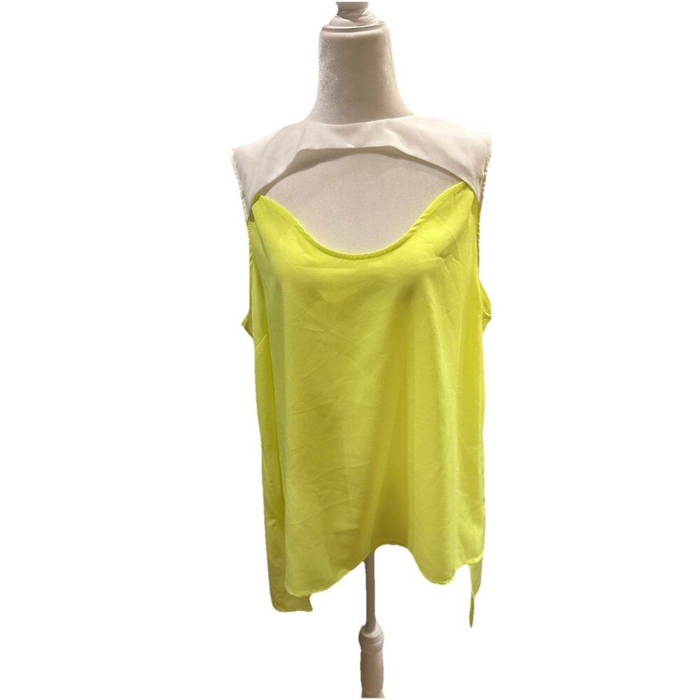 Project Runway XXL Neon Yellow White Sleeveless Top Opening @Neck Flowy